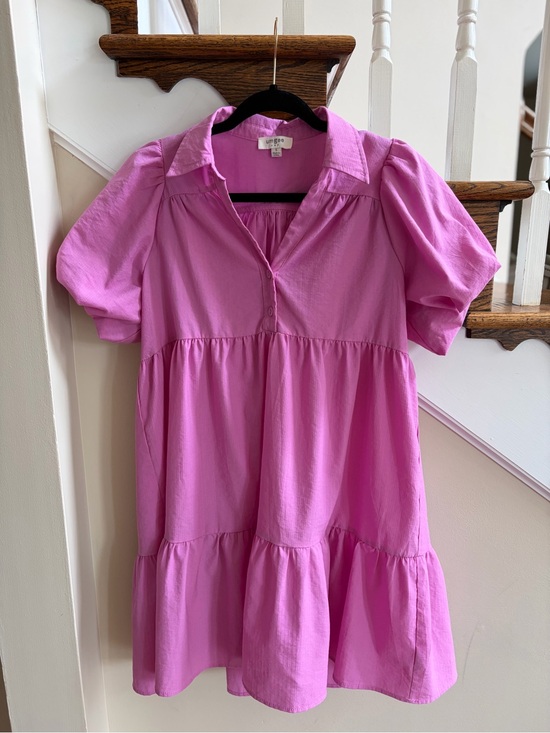 Umgee Dresses & Skirts - Pink/Purple Tiered Babydoll Dress with Puff Sleeves